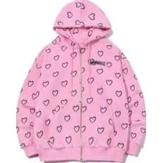 WONDERVISITOR BN Heart Pattern Hood Zip-Up _ Pink