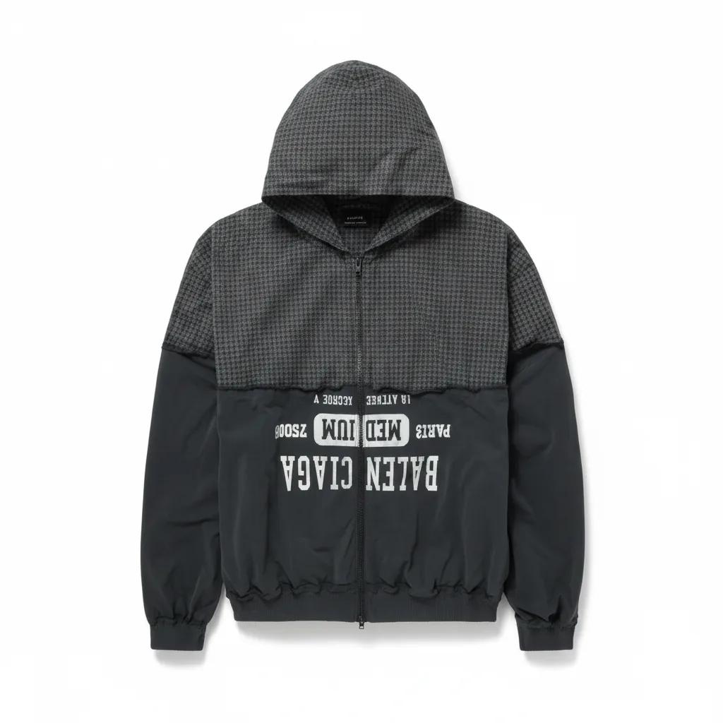 Distressed Logo-Print Checked Cotton-Twill & Jersey Hooded Jacket
