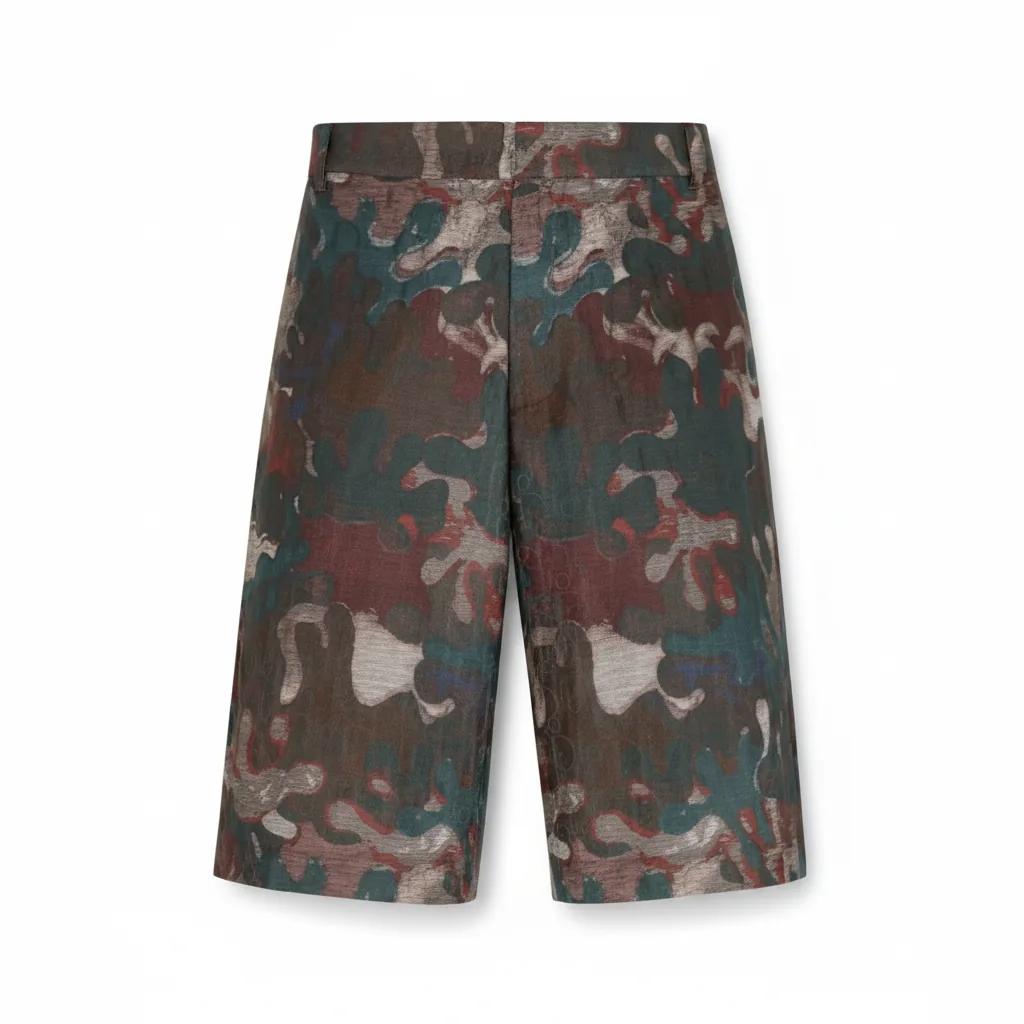 Multicolor Camouflage Cotton Silk Jacquard Bermuda Shorts