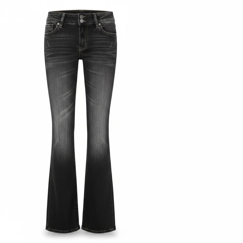 Low Rise Washed Flare Jeans with Distressed Fade