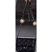 Chanel Black Quilted Micro Bag with Pearl Chain