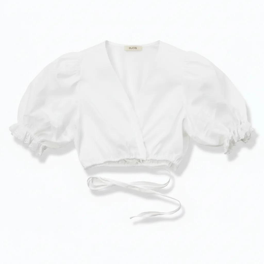 White puff sleeve wrap top