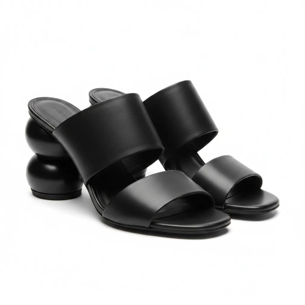 Oblique wedged leather mules
