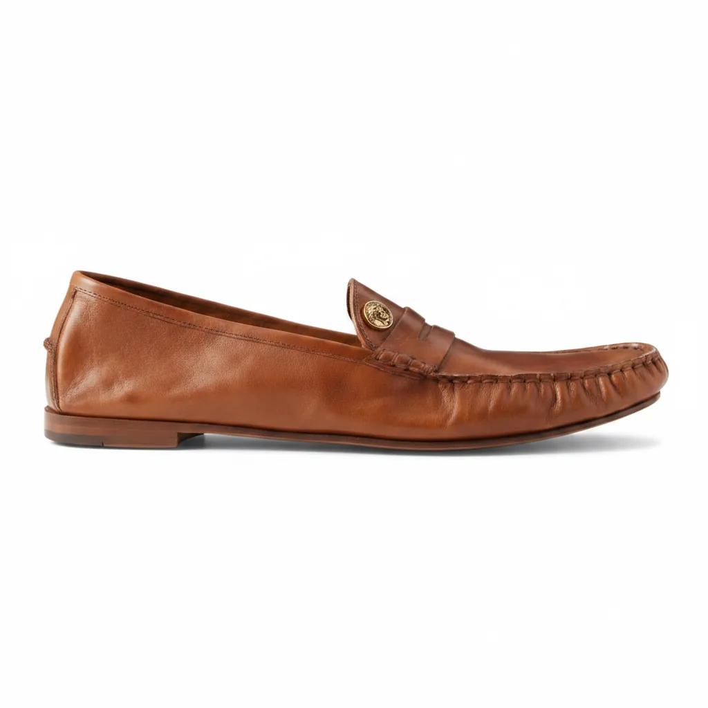 Logo Embellished Leather Penny Loafers