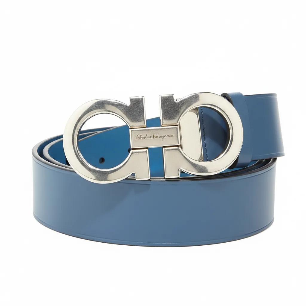 Double Gancini Leather Belt