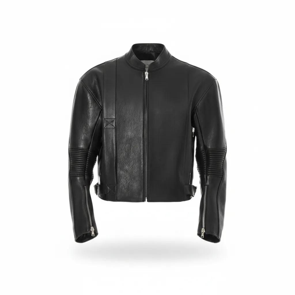 80S Motorcycle Detail Leather Jacket (Black)