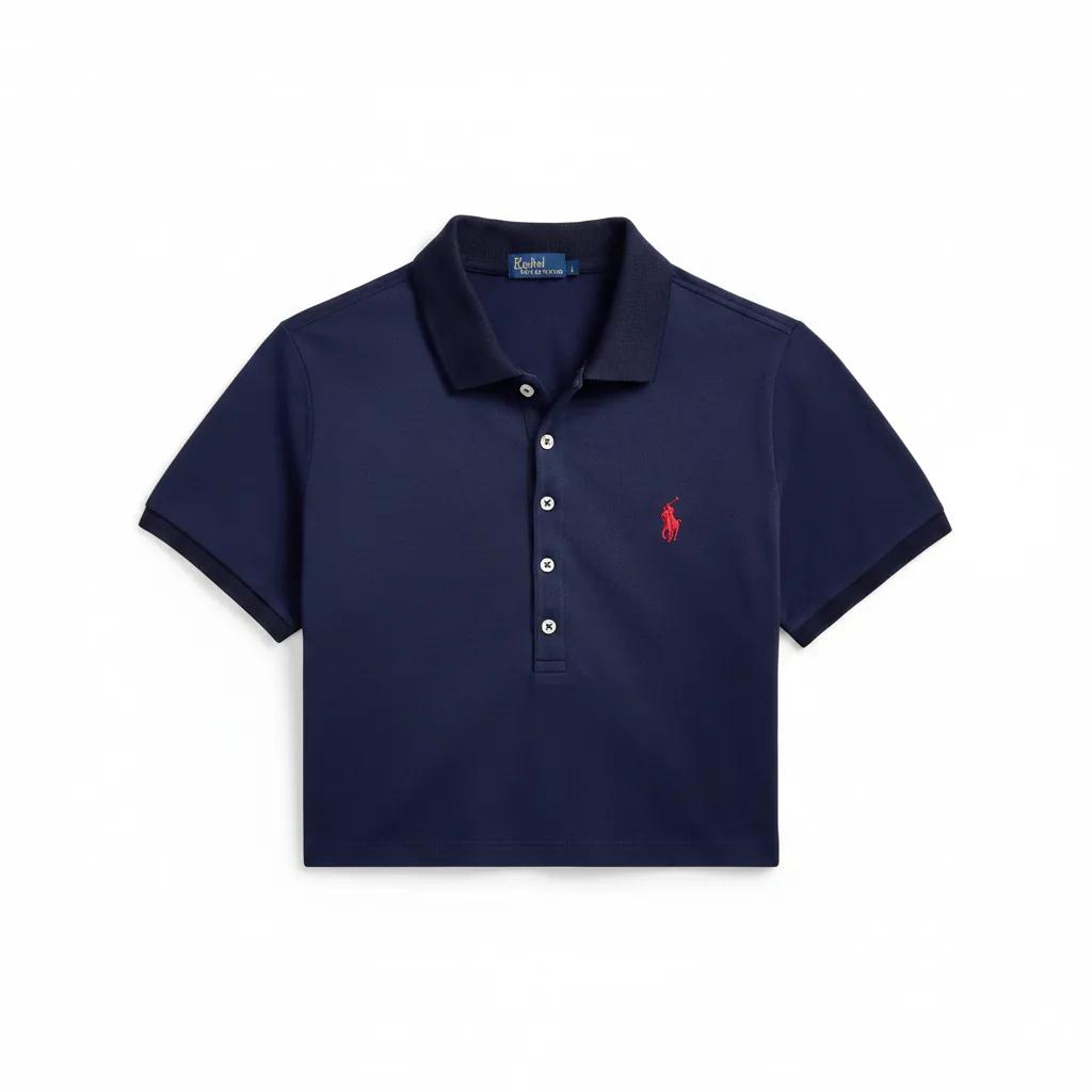 Stretch Piqué Cropped Polo Shirt