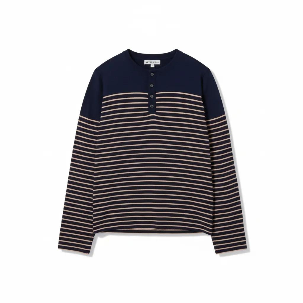 Stripe Plus Henley Neck Knit in Navy