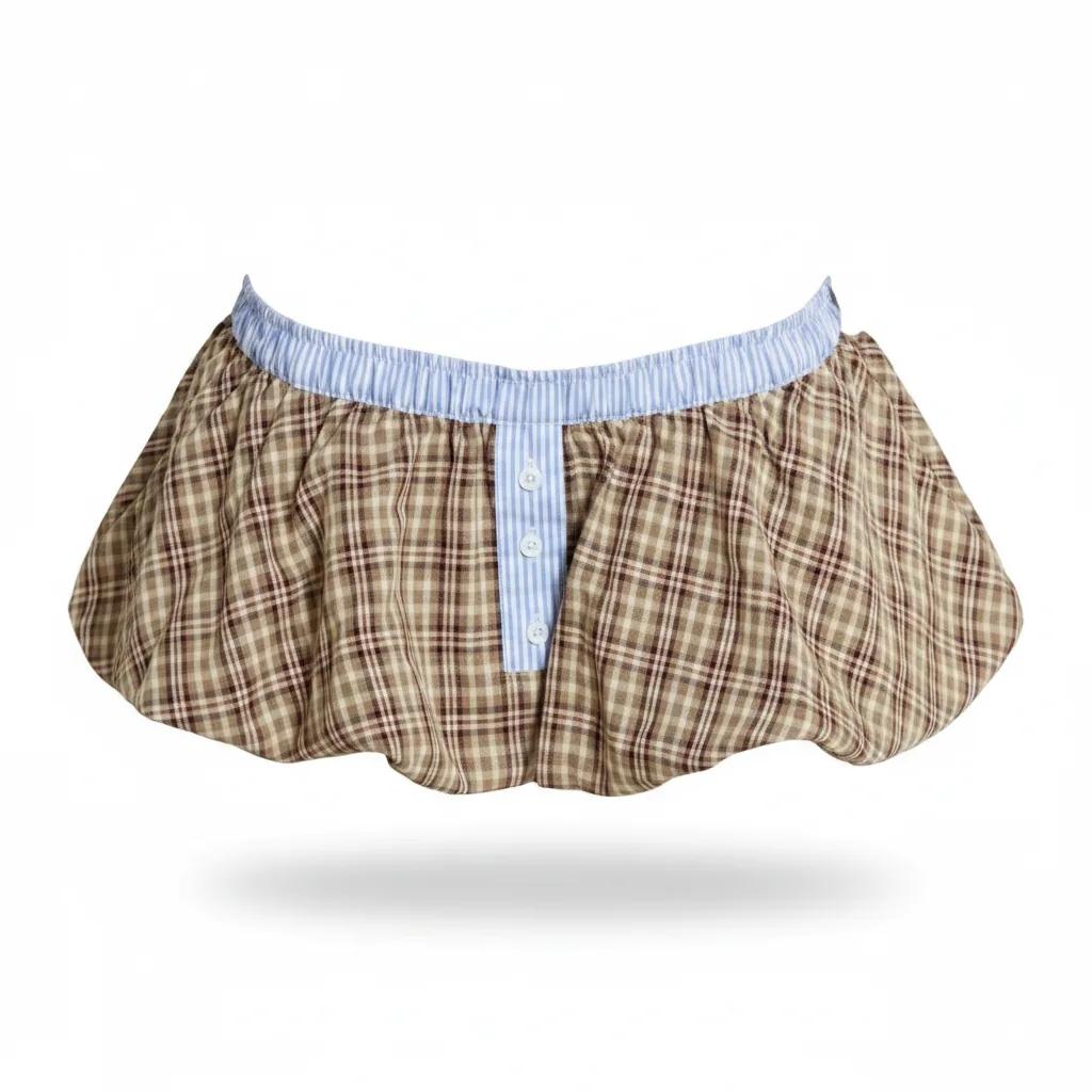Checked Lulu Puffball Boxer Micro Skirt