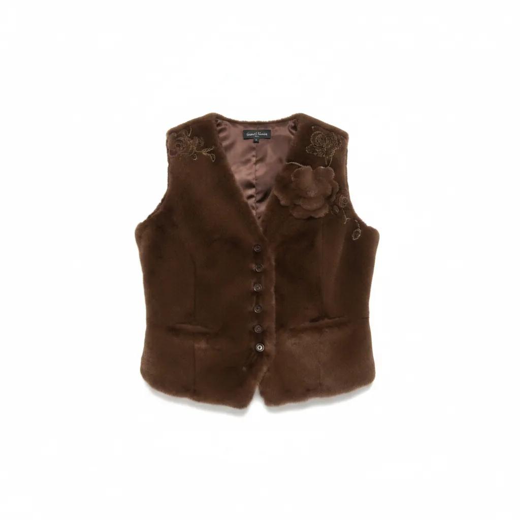 Floral Applique Fur Vest