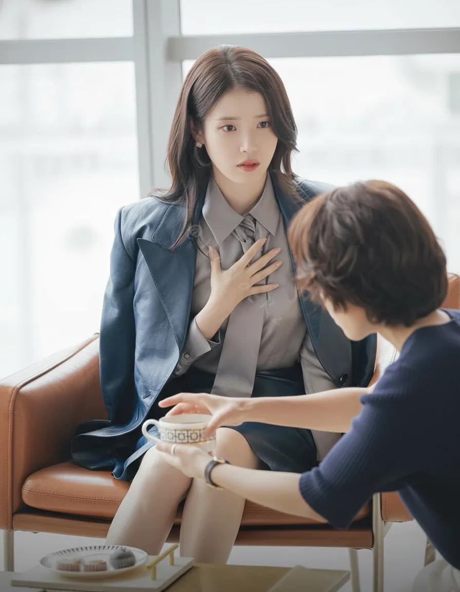 IU in elegant professional attire for drama