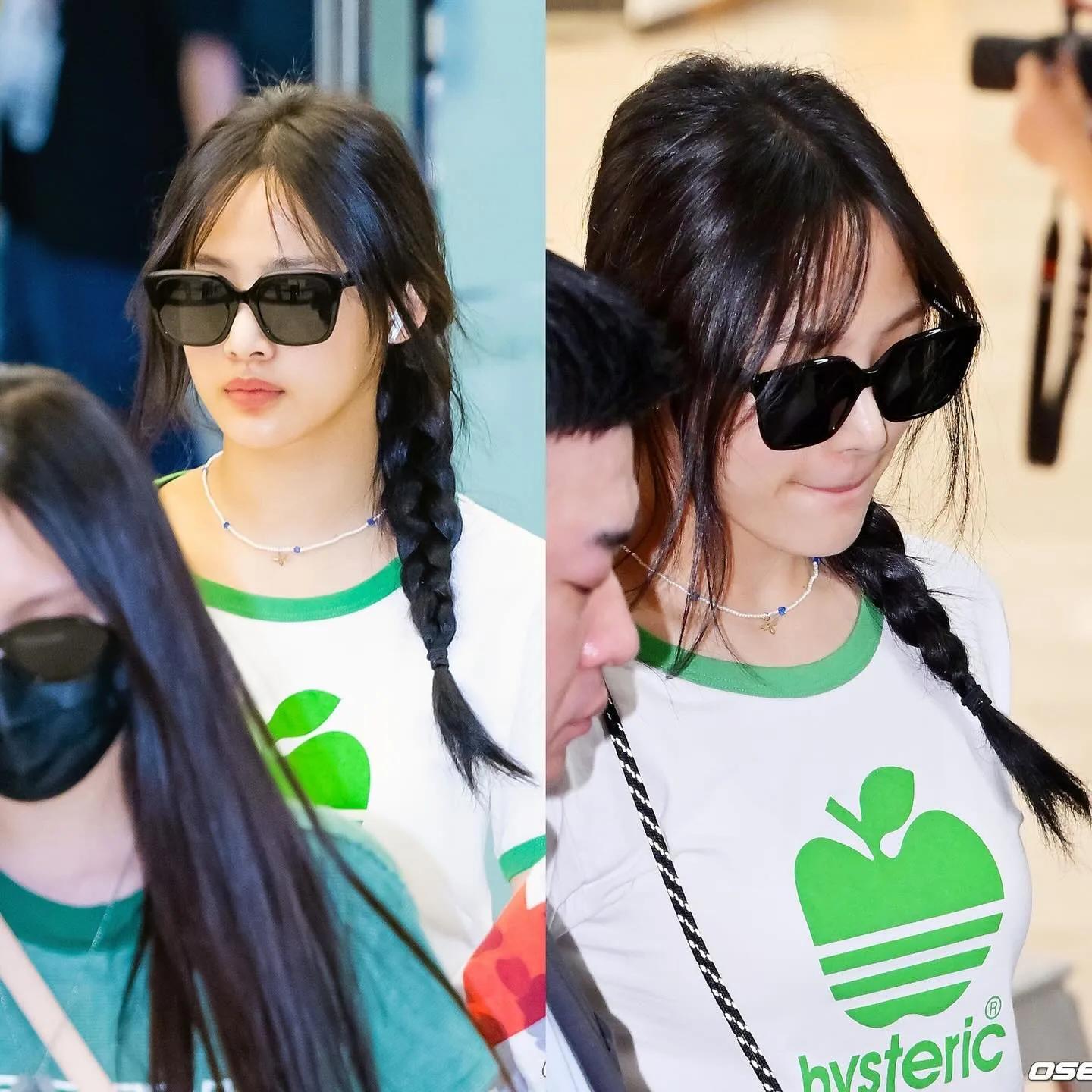Lisa's casual airport look with graphic tee