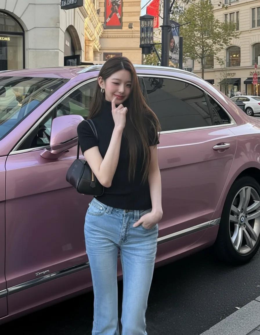Wonyoung casual chic outfit with Miu Miu bag