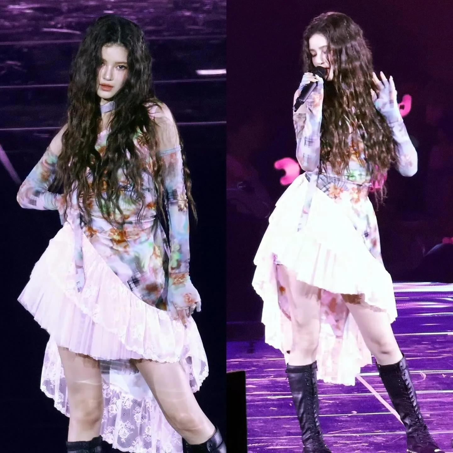 Lisa's stage performance in floral mini skirt