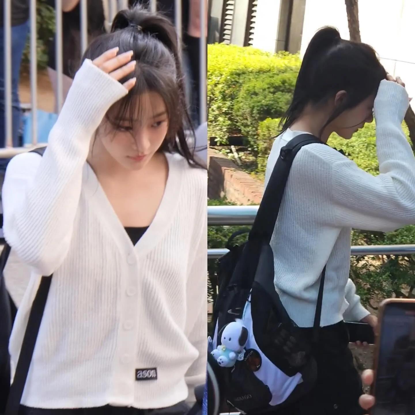 Jennie airport look in white knitwear