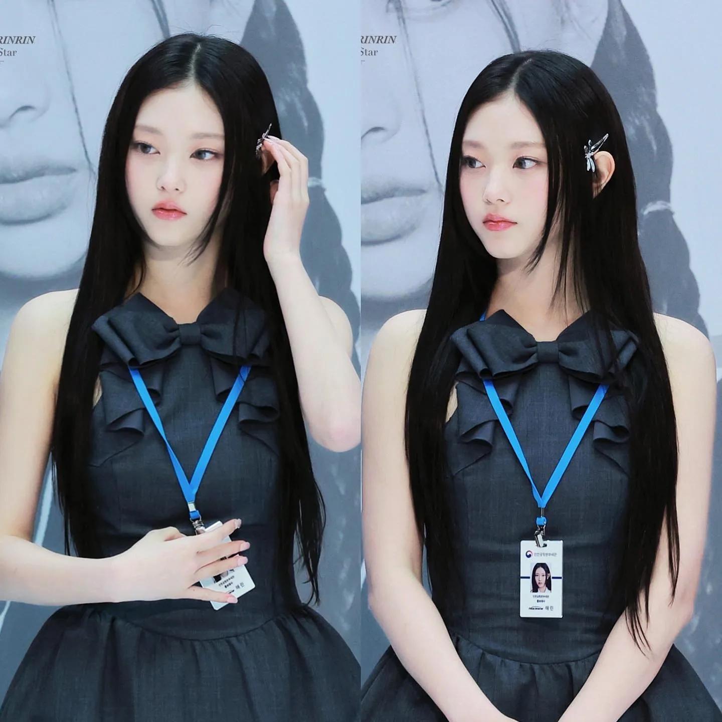 Jisoo in a navy bow-detail dress