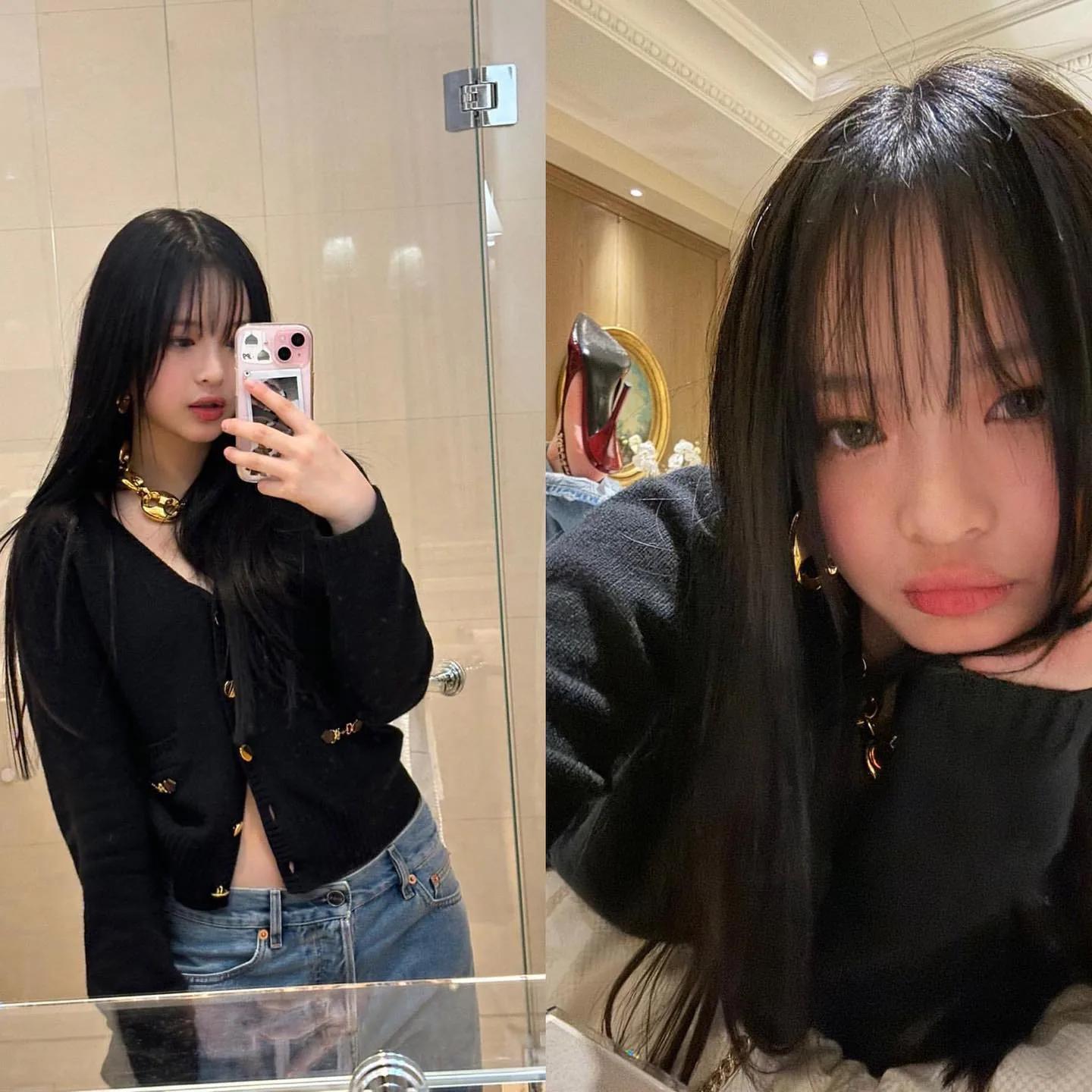 Jennie's casual chic look in denim and black
