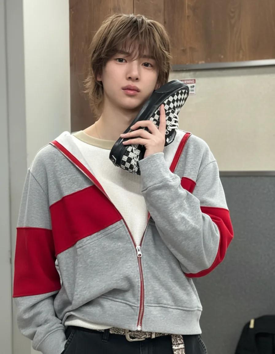 Juhoon's casual daily look with checkered Vans