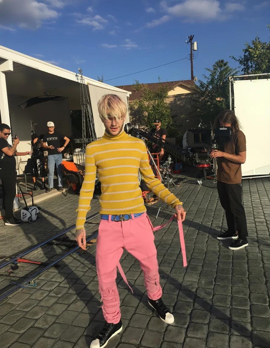 Lil Peep rocks preppy pastel retro striped look