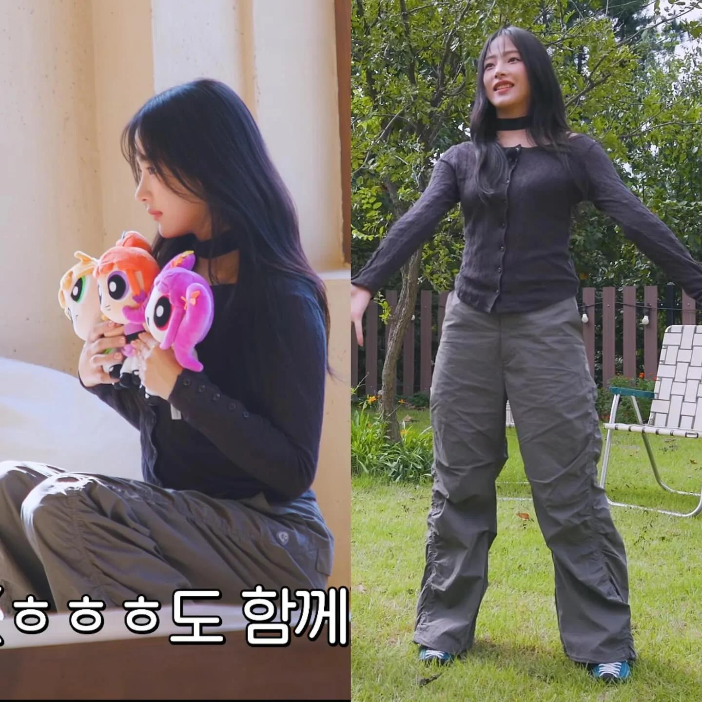 Lisa in oversized cargo pants and fitted top