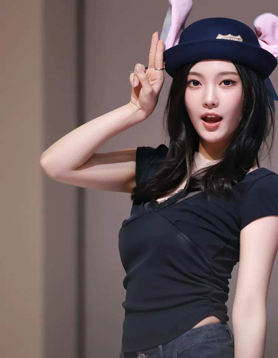 AESPA Ningning in black lace top and bunny hat
