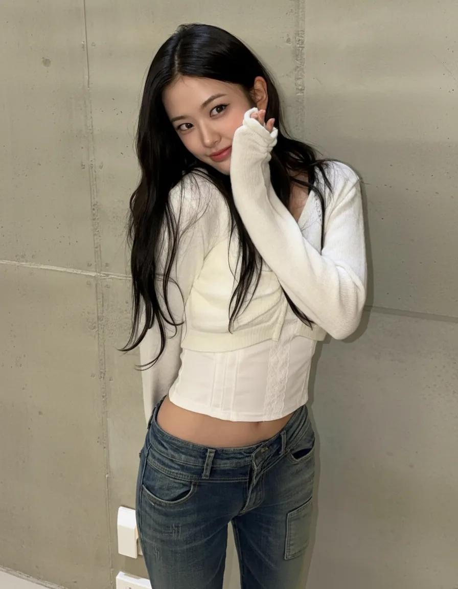 An Yu-jin casual chic in white top and flared jeans