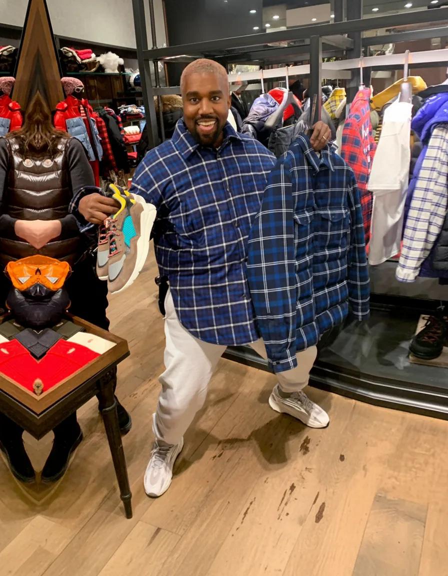 Kanye West rocks plaid layers for casual streetwear look