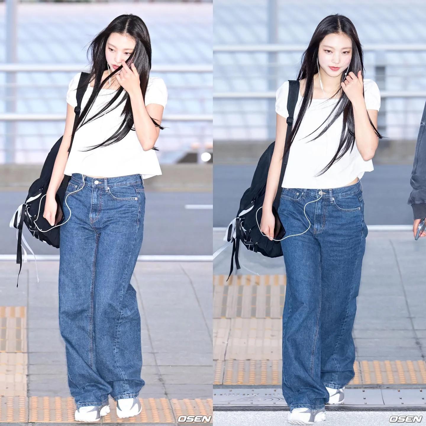 Lisa airport look in oversized denim