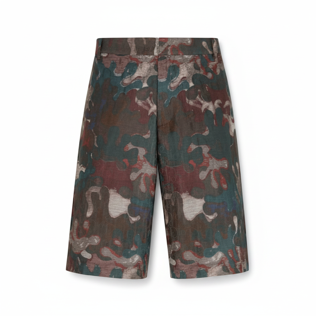 Multicolor Camouflage Cotton Silk Jacquard Bermuda Shorts