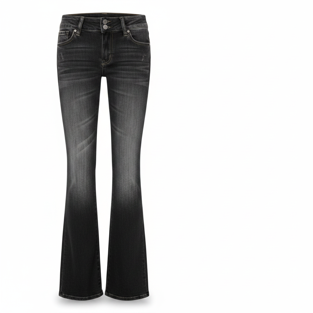 Low Rise Washed Flare Jeans with Distressed Fade