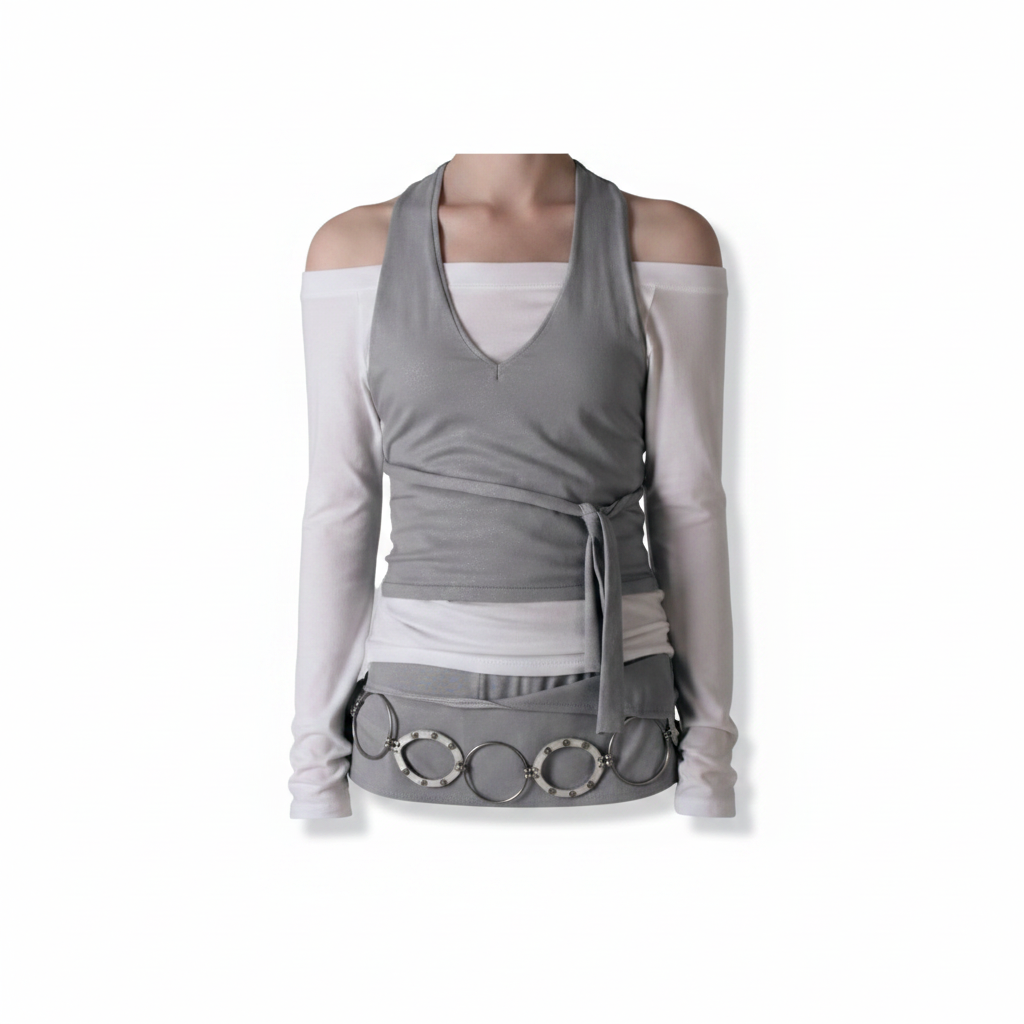 Glitter V-neck Sleeveless Halter Top